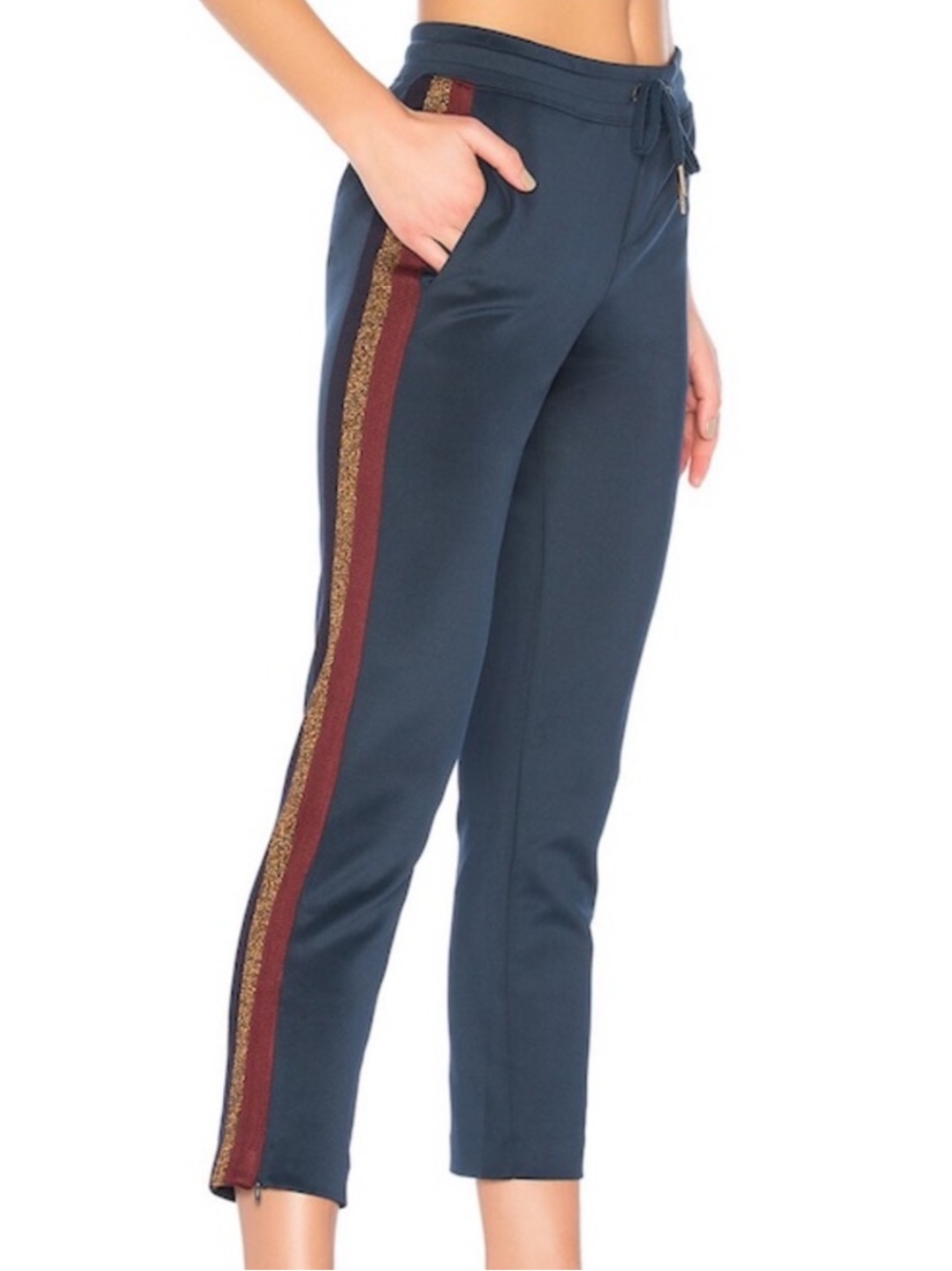 Pam & Gela Crop Track Pant With Lurex 0994 Stripe in Navy glitter straight XS P